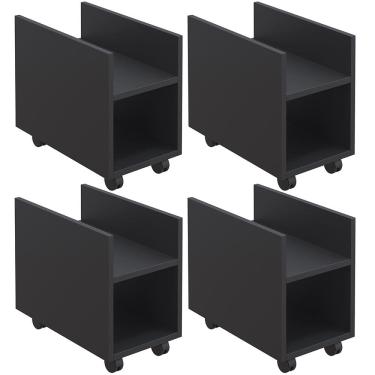 Imagem de Kit 04 Suportes Para Cpu E Nobreak Com Rodízios Guide L03 Preto - Lyam Decor