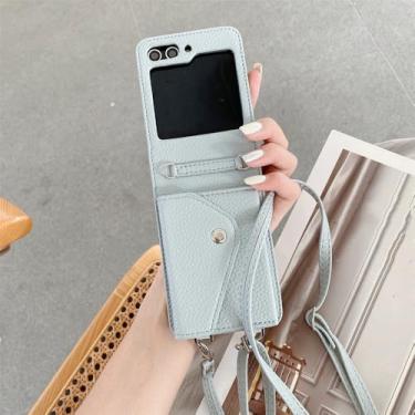 Imagem de Capa de celular de couro PU crossbody para Samsung Galaxy Z Flip 5 4 3 Flip5 Flip4 Flip3 5G carteira com capa porta-cartão, azul cinza, para Galaxy Z Flip3