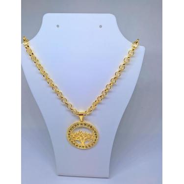 Imagem de Colar Arvore D Vida Cravejado Zircônia Elo Português Folhead - LVO