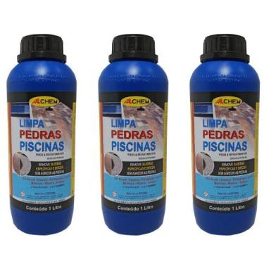 Imagem de Kit 3 limpador pedras piscina azulejo marmore granito allchem 1l