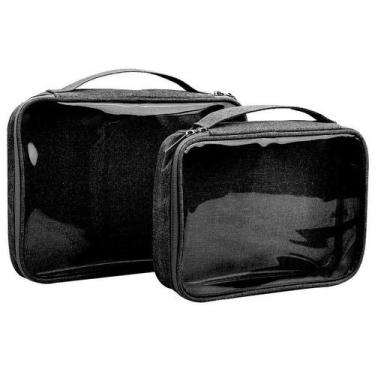 Imagem de Kit Necessaire com ALÇA e Visor Transparente 2 Peças Preto Unyhome NV1