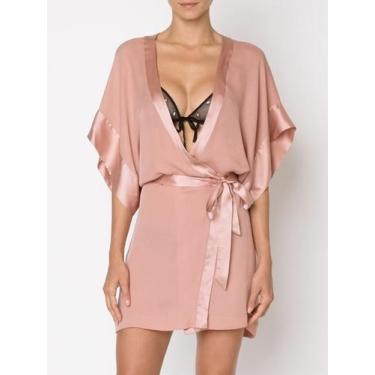 Imagem de Robe feminino estilo bata manga larga em Crepe de seda - cor Rosê  - M