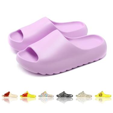 Imagem de Chinelos masculinos femininos com almofada de espuma vinílica acetinada com estampa fofa de desenho animado antiderrapante bico aberto para banheiro, casa, spa, academia, casa, sapatos macios e