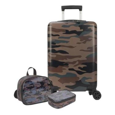 Imagem de Kit Mochila Malinha Escolar Rígida Camuflada 4 Rodinhas 360º - mescola
