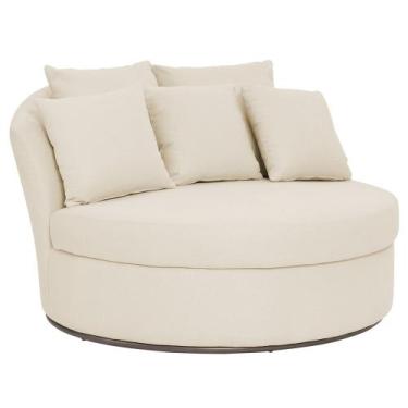 Imagem de Chaise Gaia Redonda Sala de Estar Base Titânio Linho Bege Claro - Next