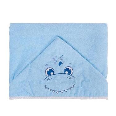 Imagem de Toalha Banho Bebê com Capuz Bichinhos e Forro Fralda 67cm x 90 cm Bublim (Azul Dino)