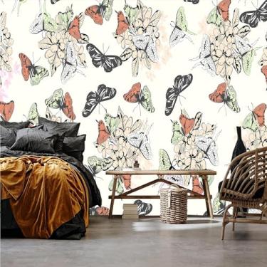 Imagem de Lcythiazole Mural de borboleta de papel de parede colorido - Mural de papel de parede animal - Papel de parede de fácil instalação Boho - Tamanhos personalizáveis para quarto e sala de estar