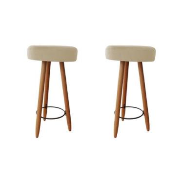 Imagem de Kit Duas Banqueta Alta para Área Gourmet Balcão Pés Palito Linho Bege 