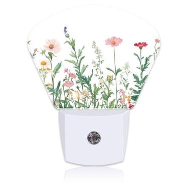 Imagem de Uiaoiais Luz Noturna Com Flores Silvestres Coloridas Em Aquarela, Sensor De Anoitecer E Amanhecer, Para Decoração Quarto, Corredor, Cozinha, Banheiro Escadas