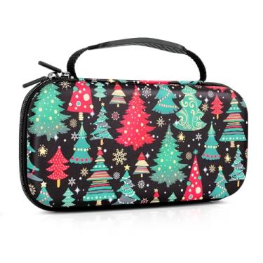 Imagem de CutebriCase Estojo De Transporte Oled Para Nintendo Switch - Design Árvore Natal, Armazenamento Viagem Com Compartimento 16 Cartões Jogo Console, Joy-Con E Acessórios