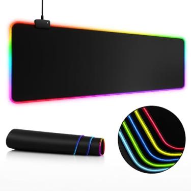 Imagem de Mouse Pad Gamer RGB Led 80x30 Grande Speed Antiderrapante Base Emborrachada Borda Costurada Ideal para Jogos e Escritório