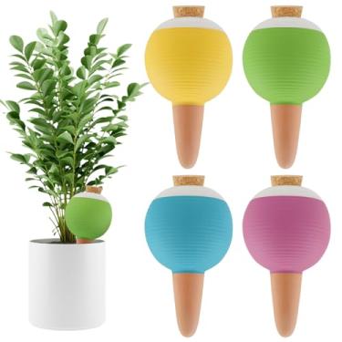 Imagem de Kalolary 4 Globos De Irrigação Para Plantas, Grandes Dispositivos Automáticos Estaca Terracota Com Rolha Madeira Vasos, Floreiras, Interno E Externo
