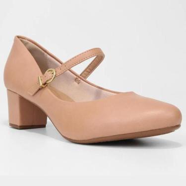 Imagem de Scarpin Beira Rio Boneca Fivela Salto Bloco - Nude, 35
