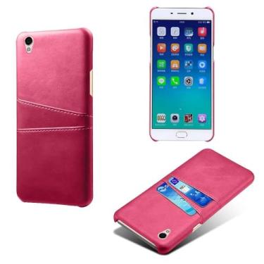 Imagem de Capas Compatível com OPPO R9 PLUS,Caso de couro PU-Tampa de telefone a prova de choque com 2 slots de cartão,Proteção anti-impressão digital e anti-gota-Rose Red