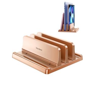 Imagem de Vaydeer Vertical Laptop Stand for Desk, Dual Slots Plastic Laptop Holder with Space Saving 4-in-1 Design, Adjustable Laptop Stand Supports MacBook, Chromebook, Surface, Dell (Rose Gold)