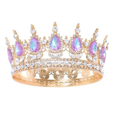 Imagem de Feltent Tiara feminina com coroa de rainha de cristal para meninas, tiara de casamento com strass, acessórios de cabelo para noiva, para fantasia, festa de aniversário, presente de formatura, Metal