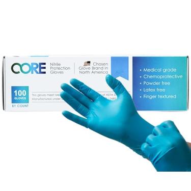 Imagem de Luvas de exame descartáveis de nitrilo CoreGloves - sem alergias e látex, ambidestro, exame, enfermagem, quimioterapia, laboratório - punho longo pequeno (pacote com 100)