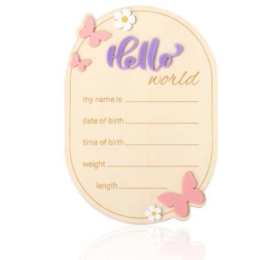 Imagem de Placa de Madeira para Anúncio de Bebé, Placas Olá Mundo Recém-Nascidos Placa Boas-Vindas Chegada Bebé Decorações Giras para Decoração Berçário Hospital Presentes Adereços Fotos