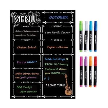 Imagem de Quadro branco magnético, quadro branco de frigideira magnética LiebHome, agenda de menus semanal apagável a seco/calendário familiar 40,64 cm x 30,48 cm com lista de produtos e notas, Black With 8 Markers