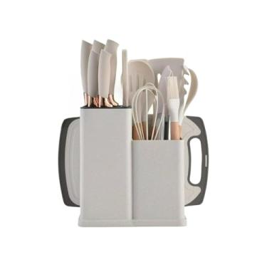 Imagem de Colher De Silicone Para Cozinha - Kit Com 19 PeçAs De UtensíLios Antiaderente, NãO Risca Panelas | Inclui EspáTula, Concha, Pegador E Batedeira | Para Cozinha(Branco/kit19)