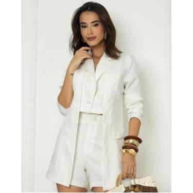 Imagem de Conjunto Blazer Duplo E Short Feminino Premium Cores Claras Pasteis Em