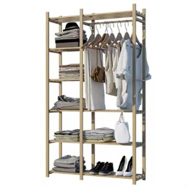 Imagem de Estante Com 8 Prateleiras Cabideiro Em Madeira Pinus 1,70Mts