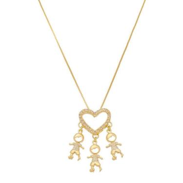 Imagem de Colar Com Pingente Três Meninos Banho De Ouro