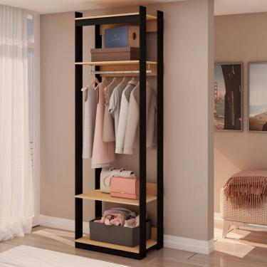Imagem de Guarda-roupa Closet Industrial com Cabideiro Freijó/Preto