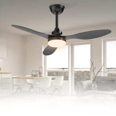 Imagem de Ventilador de Teto Bivolt 110-220V de Energia 106,7 cm, Ventilador de Teto com Luz LED e Controle Remoto, Motor DC Reversível, 6 Velocidades, Preto(Bateria não inclusa)