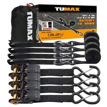 Imagem de Alça de amarração de catraca – Alça de catraca resistente de 907 kg, resistência à ruptura, conjunto de alças catraca para aparelhos de movimento, equipamento de gramado, motocicleta, 2,5 cm x 4,5 m, pacote com 4 e 4 laços macios, preto, CARGOMAX