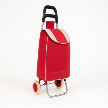 Imagem de Carrinho De Compras Reforçado Sacola Dobrável - Suporta Até 30 Kilos, Estrutura Reforçada Anti-Quebra, Dobrável Para Economizar Espaço, Perfeito Para Feira E Supermercado(VERMELHO)