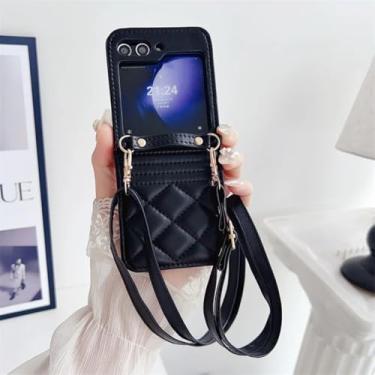 Imagem de Capa para Galaxy Z Flip6, carteira de couro transversal com porta-cartões e capa protetora (para Galaxy Z Flip6/preto)