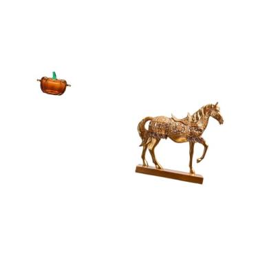 Imagem de Fenteer Prato de Doces de Vidro em Formato de Abóbora com Tampa E Pote de Biscoitos com Estatueta de Cavalo, Escultura de Animal Laranja, Estatuetas de Resina