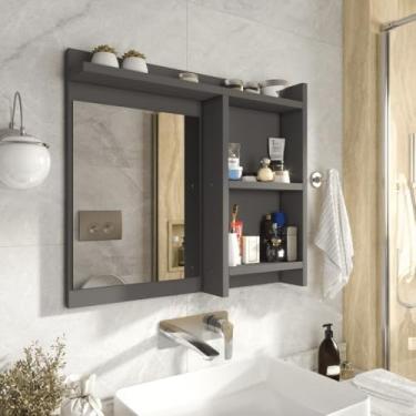 Imagem de Espelheira de Banheiro Armarinho Organizador com Prateleira Nicho Nioki (Cinza)