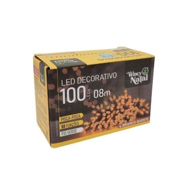 Imagem de Pisca Led Branco Quente Sequencial 100 Lâmpadas 8 Funções Fio Verde 8 Metros 127v