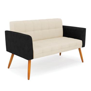 Imagem de Sofá Namoradeira 2 Lugares Pés Palito Castanho Elisa Preto-linho Bege A19 D03 - D'rossi