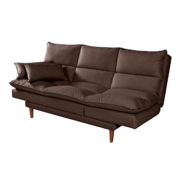 Imagem de Sofá Cama Vancouver 3 Lugares Império Reclinável Casal Pés Madeira Com Banqueta Suede Marrom 379