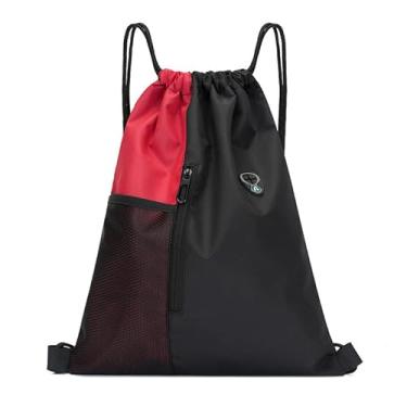 Imagem de Mochila com cordão, bolsa de esportes ao ar livre de grande capacidade para homens e mulheres, bolsa de ginástica de basquete e futebol, Verdadeiro vermelho, Large, Mochila com cordão
