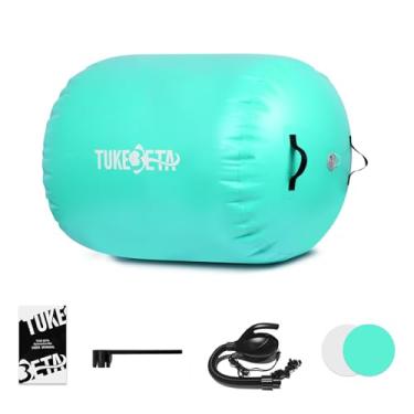 Imagem de TUKEBETA Rolo de barril de ginástica de 99 cm x 58 cm para treinamento de líderes de torcida, insuflável com bomba elétrica, barril de queda para casa, ao ar livre, academia, parque, quintal, verde,