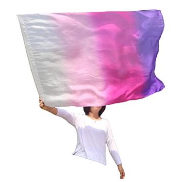 Imagem de Winged Sirenny Bandeira flexível de seda de 127 cm, pena leve, adoração de louvores litúrgicos da igreja, banner de dança de adoração de louvores litúrgicos, iniciantes, praticantes de brincar de seda... (lado curto branco-rosa-roxo)