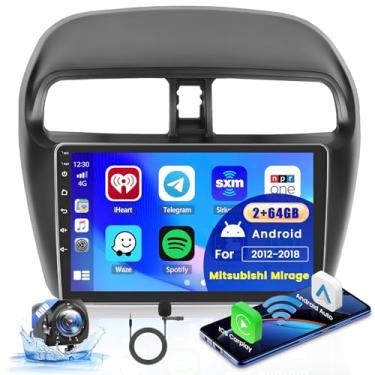 Imagem de Para Mitsubishi Mirage 2012-2018 【Kit de painel de painel de 2 + 64 GB】 Fuluku Android estéreo para carro com carplay sem fio, Android Auto, tela sensível ao toque, kit de painel de rádio, navegação