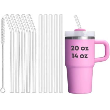 Imagem de ALINK Pacote com 10 canudos de substituição para copo Stanley de 597 g, canudos Clearr de plástico reutilizáveis para acessórios de copo Stanley de 597 g, jarro de 10 litros com escova de limpeza