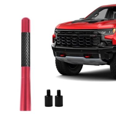 Imagem de Antena de caminhão de fibra de carbono para Chevy Silverado 1500 2500 3500 e GMC Sierra 1999-2025, acessórios de caminhão de antena Chevy Silverado, antenas de vídeo de carro curtas (12 cm - vermelho