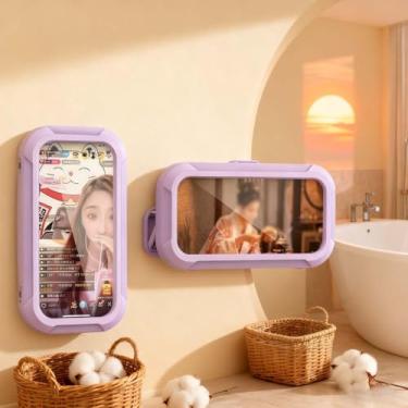 Imagem de Suporte de telefone para chuveiro à prova d'água, rotação de 360°, suporte de chuveiro ajustável, antiembaçamento, tela sensível ao toque com mãos molhadas, para banheiro, parede de cozinha