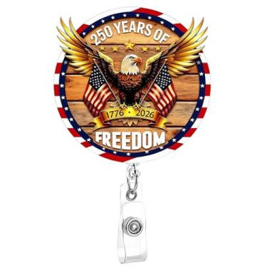 Imagem de Porta-crachá de 250º aniversário americano clipe retrátil águia dourada carretel de crachá de enfermeira retrátil para crachá de identificação de jacaré, clipe de acrílico para professor, estudante