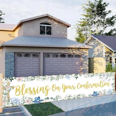 Imagem de Blessing on Your Confirmation Yard Banner - Decoração de Primeira Comunhão, Meu Batismo, Enagegmento/Batizado/Chá de Bebê/Decorações de Fundo de Festa de Casamento 2,5 x 0,5 m