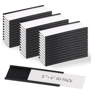 Imagem de Realth Porta-etiquetas magnéticas de canal C, pacote com 50, 5 cm x 15 cm - Suporte de arquivo magnético para prateleiras, caixas de armazenamento, sala de aula, escritório, biblioteca, supermercado