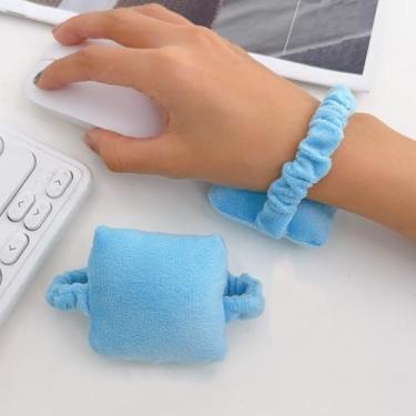 Imagem de 2 peças de descanso de pulso para mouse vestível - almofada de algodão PP leve para escritório/jogos, descanso ergonômico de apoio de pulso para teclado (azul, 6,5 x 6 cm)