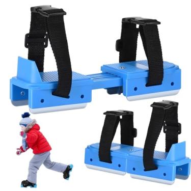 Imagem de Patins de gelo infantis, patins de lâmina dupla ajustáveis com tiras de gancho e laço para crianças iniciantes, corredores duplos e únicos conversíveis 2 em 1 para sapatos de treinamento de inverno