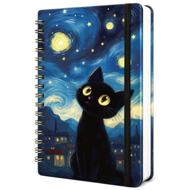 Imagem de Spiral Notebook - A5 Spiral Notebooks, 8.3'' × 5.8'', 160 Pages, Aesthetic Journaling Notebooks for Women, College Lined Notebook with Elastic Closure, Back Pocket, for School Office, Cat Sky